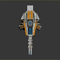 Futuristic Weapon Turret Structure With Orange Gray Body And Glowing Blue Yellow Accents