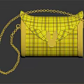 Stylish Yellow Plaid Bag With Gold Chain Strap And Golden Hardware Details