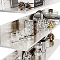 Elegant Kitchenware Display On Shelves With Plates Glasses Kettle And Framed Art