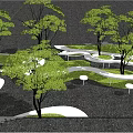 Outdoor Leisure Landscape Design With Trees Lawn And Table Chair Set