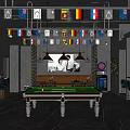 Modern Bar Interior With Green Pool Table Flags Wall Photo And Hanging Lights