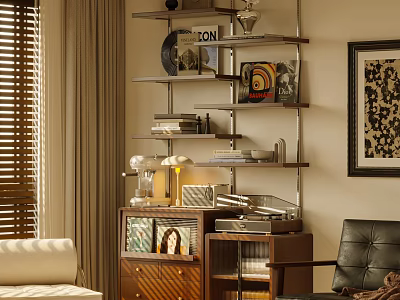 Stylish Living Room Decorative Cabinet With Display Shelves Books And Decor Items 3d model