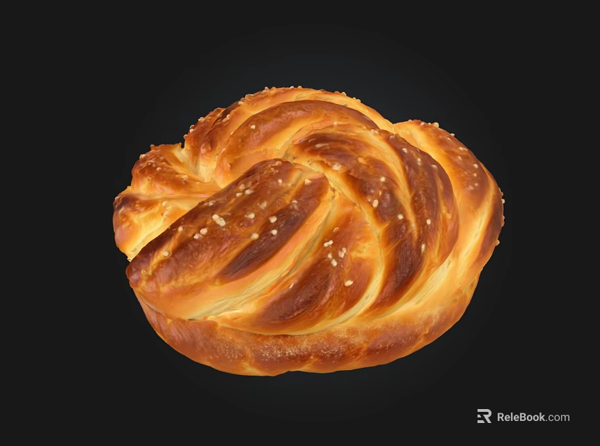 Freshly Baked Soft Golden Braided Bread Topped With Sesame Seeds 3d model 