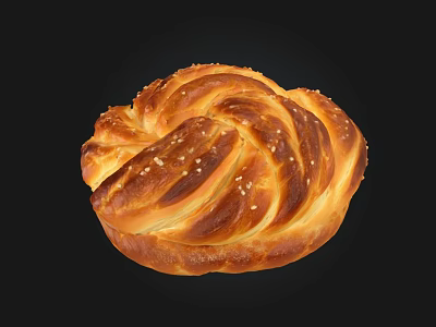 Freshly Baked Soft Golden Braided Bread Topped With Sesame Seeds 3d model