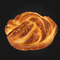Freshly Baked Soft Golden Braided Bread Topped With Sesame Seeds