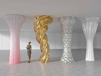 Modern Decorative Columns with Various Designs Pink Gold Silver White Colors in Interior Display Space 3d model