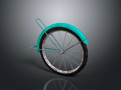 Turquoise Bicycle Wheel Accessory with Black Rim and Metal Stand for Daily Use 3d model
