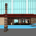 Traditional Chinese Restaurant Interior With Wooden Structure Hanging Lamps And Dining Tables