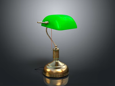 Green Table Lamp With Ornate Brass Base And Curved Glass Shade 3d model