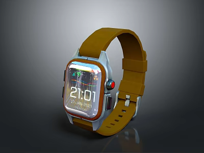 Modern Smart Watch With Yellow Silicone Strap Square Dial And Digital Time 3d model