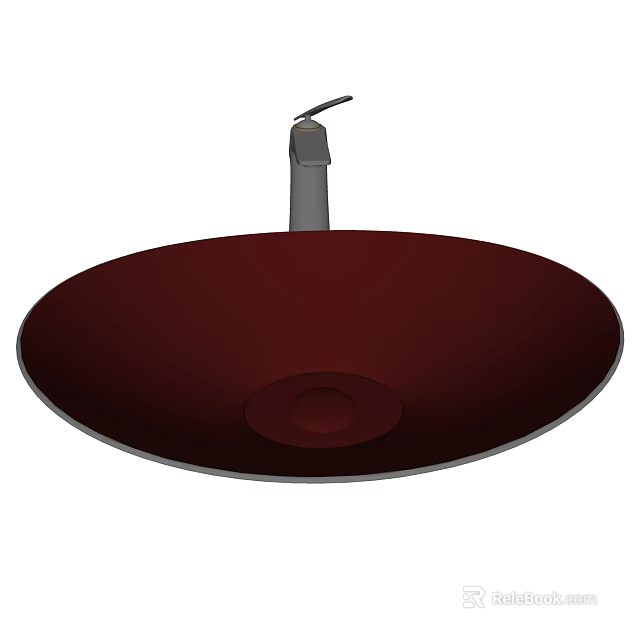 Deep Red Round Washbasin With Silver Faucet For Modern Bathroom 3d model