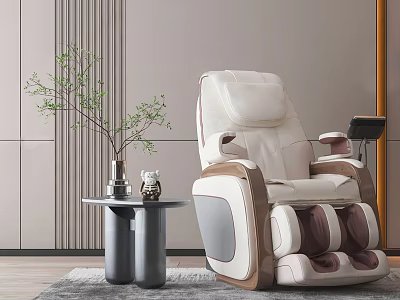 Modern Beige Brown Massage Chair With Ergonomic Design Side Table And Potted Plant 3d model