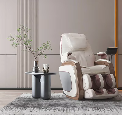Modern Beige Brown Massage Chair With Ergonomic Design Side Table And Potted Plant 3d model