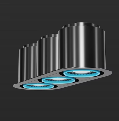 Modern Indoor Decorative Lights With Cylindrical Silver Metal Bodies And Blue Light Rings 3d model