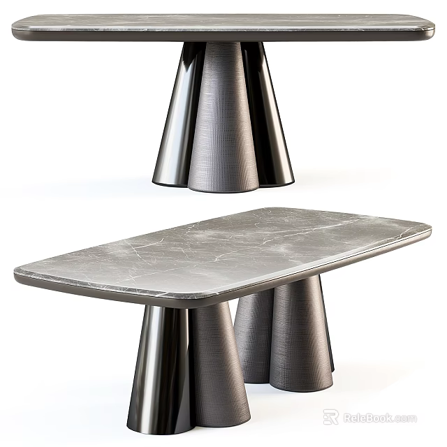 Modern Minimalist Dining Table With Marble Top And Metal Tapered Bases Design 3d model 