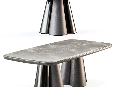 Modern Minimalist Dining Table With Marble Top And Metal Tapered Bases Design 3d model