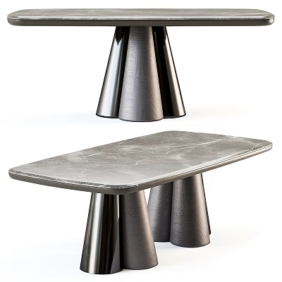 Modern Minimalist Dining Table With Marble Top And Metal Tapered Bases Design 3d model