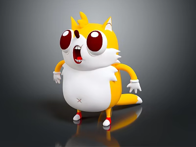 Animated Game Character Yellow White Squirrel With Big Red Eyes Surprised Expression Orange Ears Tail 3d model