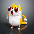 Animated Game Character Yellow White Squirrel With Big Red Eyes Surprised Expression Orange Ears Tail