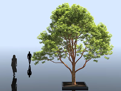 Tall Lush Arbor With Square Base And Two People Silhouettes Against Blue Sky 3d model