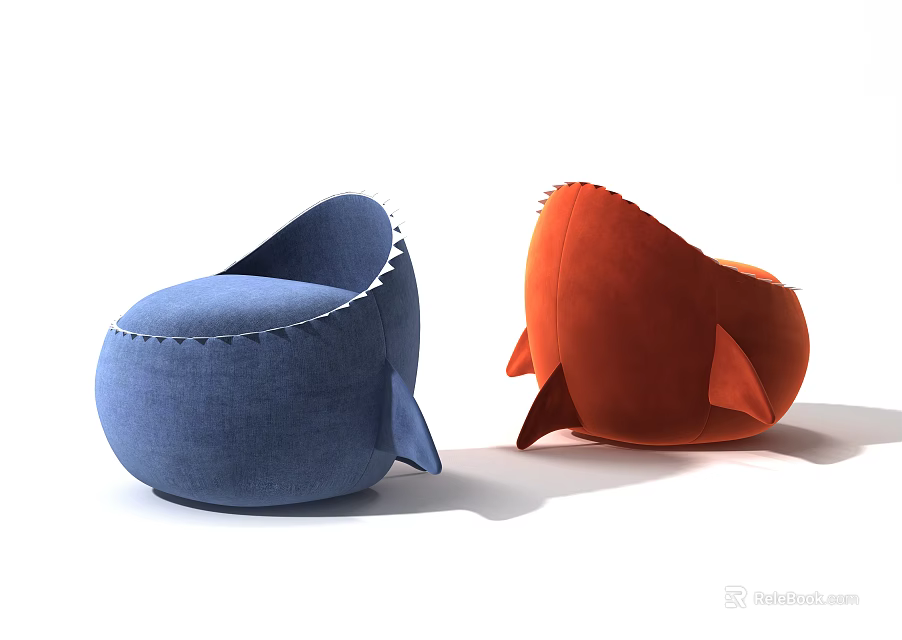 Modern Blue and Orange Single Sofa with Fabric Upholstery and Unique Stitched Design 3d model 