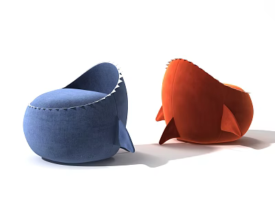 Modern Blue and Orange Single Sofa with Fabric Upholstery and Unique Stitched Design 3d model