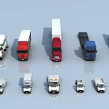 Various Types Of Colorful Commercial Trucks Including Delivery Vans And Trailers