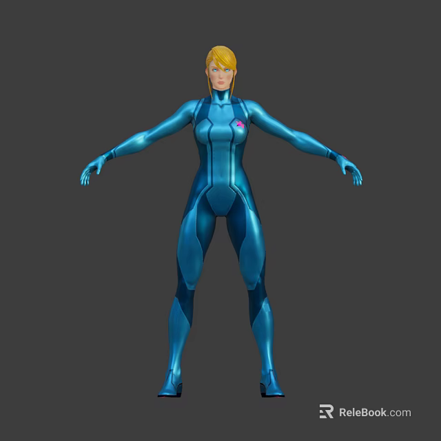 Blue Bodysuit Female Sci Fi Game Character With Yellow Hair And Open Arms 3d model 