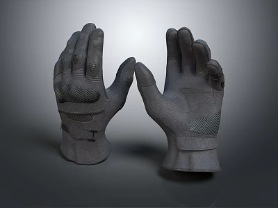 Gray Outdoor Sports Gloves With Textured Palm And Adjustable Wrist Strap Design 3d model