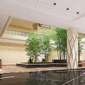 Modern Front Desk Reception Lobby With Bamboo Plants And Marble Floor Design