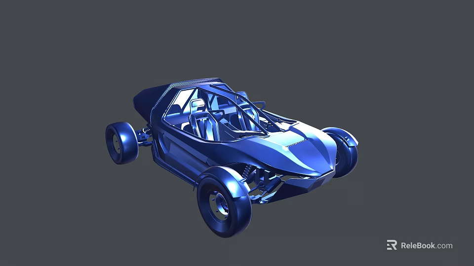 Blue Off Road Vehicle Featuring Open Cockpit Large Wheels And Frame Structure 3d model 
