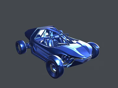 Blue Off Road Vehicle Featuring Open Cockpit Large Wheels And Frame Structure 3d model