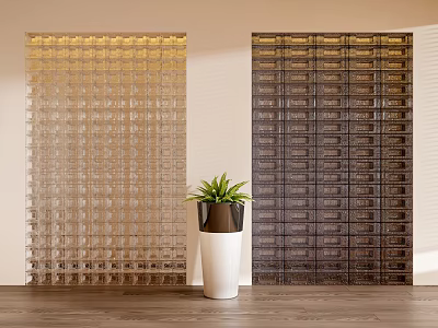 Modern Glass Room Dividers In Different Colors With Potted Plant For Interior Design 3d model
