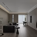 Modern Living Dining Room Interior With Dark Leather Sofa And Wooden Wall Panels