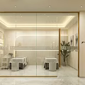Elegant Modern Beauty Salon Interior With Treatment Beds Glass Doors And Green Plants