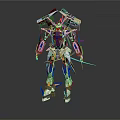 Blue White Gold Robot Mech With Sci Fi Armor And Weapon Design