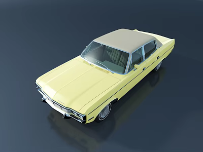 Vintage Yellow Classic Car With Cream Top Chrome Accents And Silver Wheels 3d model