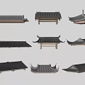 Traditional Chinese Roof Components Featuring Various Curved Eaves And Tile Designs