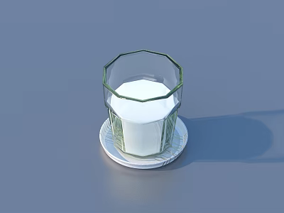 Fresh Milk In Transparent Glass On White Coaster With Gray Background 3d model