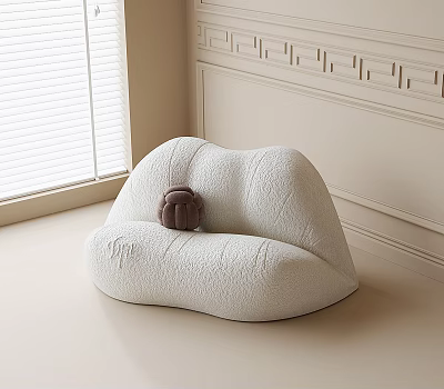 Soft Plush White Lazy Sofa With Small Brown Decor Near Window Textured Wall 3d model