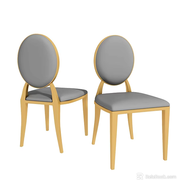 Set Of Two Modern Leisure Chairs With Round Gray Upholstered Backrest And Gold Legs 3d model 