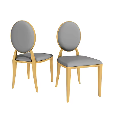 Set Of Two Modern Leisure Chairs With Round Gray Upholstered Backrest And Gold Legs 3d model