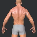 Man Showing Muscular Body Front And Back View In Grey Shorts