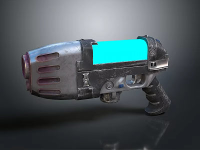 Futuristic Sci Fi Weapon Featuring Metallic Body Blue Glowing Core And Mechanical Grip 3d model