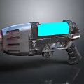 Futuristic Sci Fi Weapon Featuring Metallic Body Blue Glowing Core And Mechanical Grip