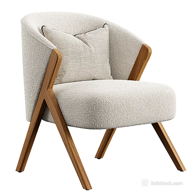 Modern Minimalist Accent Chair With Beige Fabric And Wooden Legs Design 3d model 
