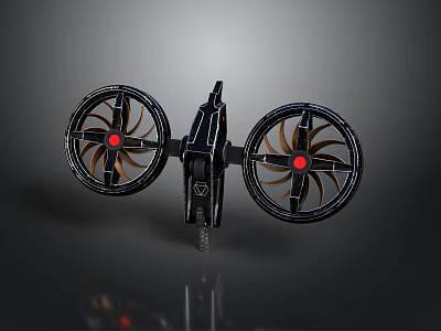 Futuristic Black Cosmic Exploration Spacecraft With Dual Rotors And Red Lights 3d model