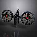 Futuristic Black Cosmic Exploration Spacecraft With Dual Rotors And Red Lights