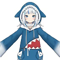 Game And Movie Character In Blue Hoodie With Shark Mouth Design And White Hair