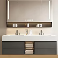 Modern Bathroom Vanity Set With Double Sinks Illuminated Mirror Storage Cabinets And Towels
